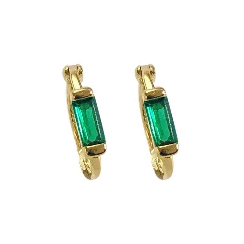Fashion Trendy S925 Silver Square Green Zircon Stud Earrings Set 18k For Women 1