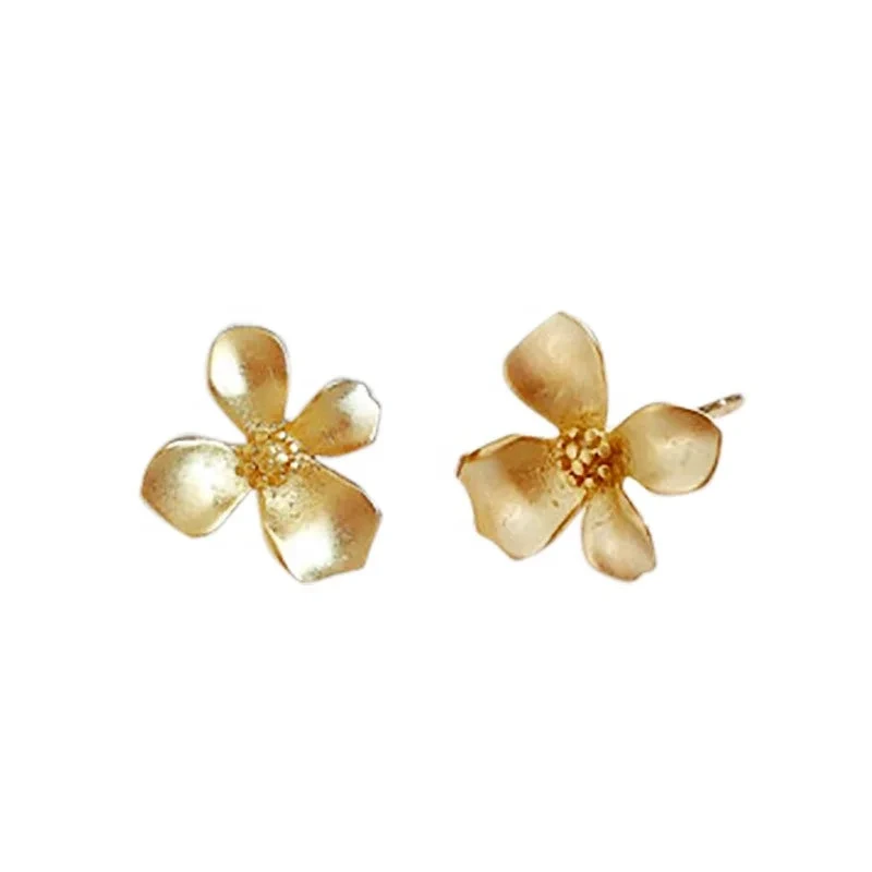 Pendientes Gardenia con forma de flor dorada para mujer, pendientes de plata de ley S925 1