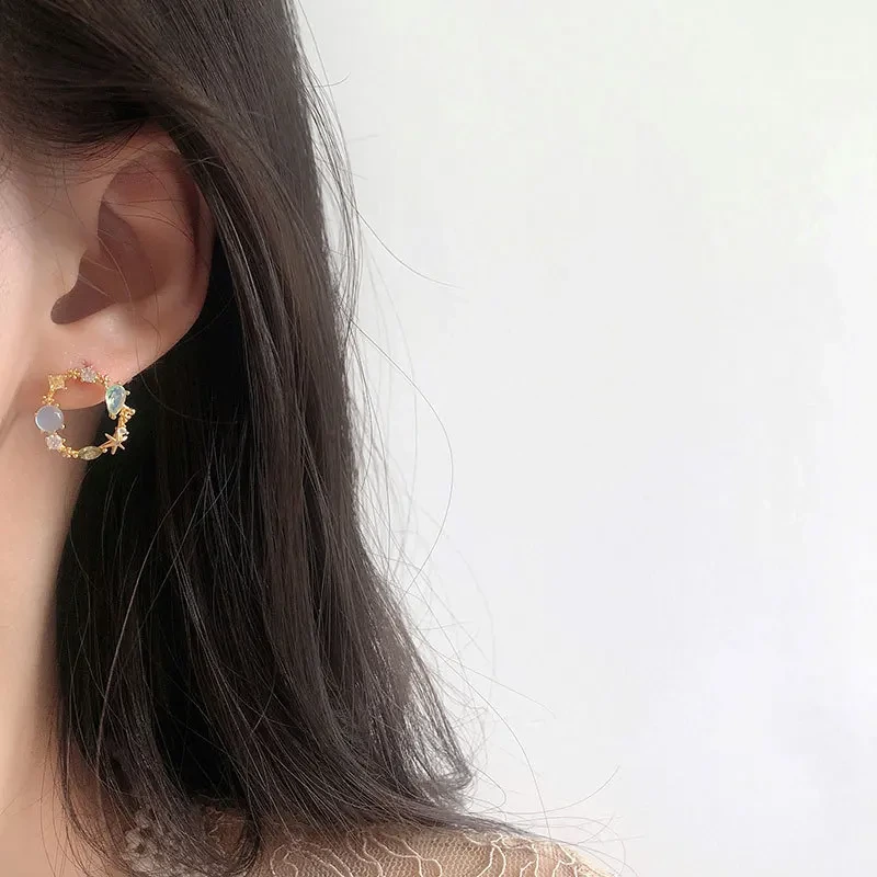 Small Hoop Huggie Earrings Woman S925 Sterling Silver Wreath Simple Color Zircon Stud Earrings 1