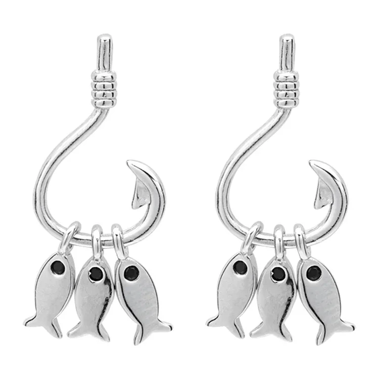 Fashion Korean Style 925 Sterling Silver Tassel Earring Studs Three Small Fish Woman Stud Earrings 1