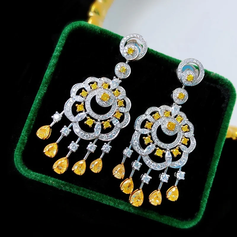 Luxury Yellow Diamond Bohemian Earrings Tassel Full Diamond Hoop Earrings Crystal Long Earrings Romantic Party Earrings 1