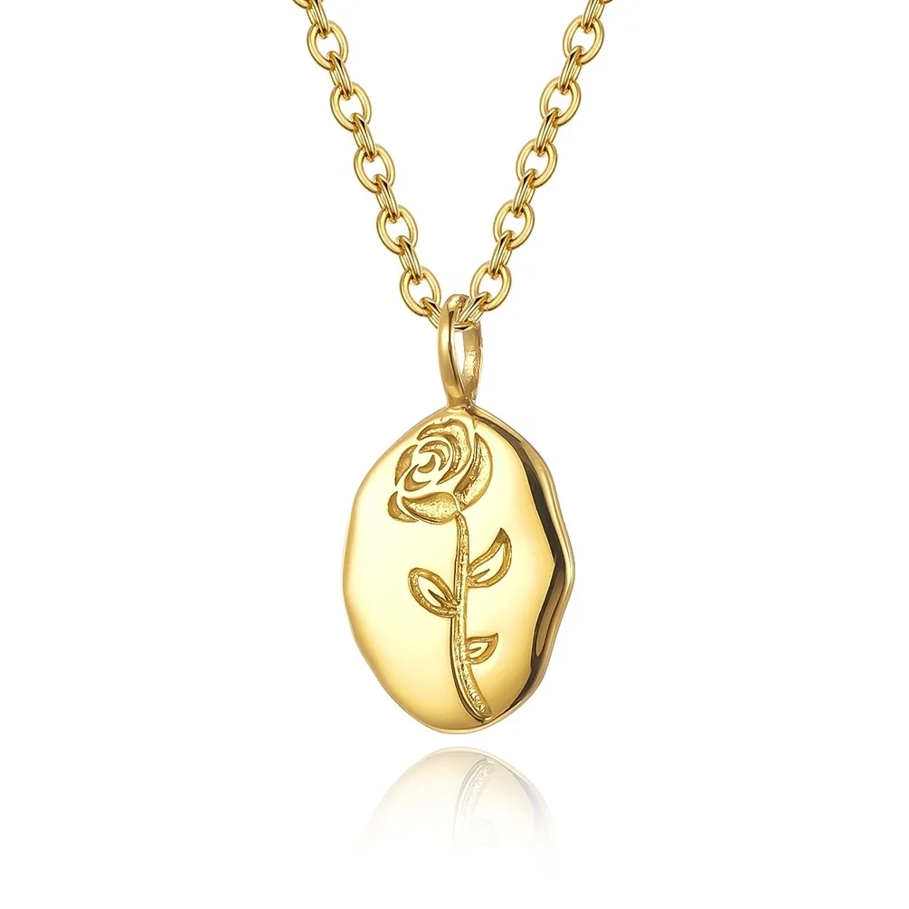 18k Gold Plated Rose Pendant Necklace Titanium Steel Eternal Flower Beautiful Simple Necklace For Girls 1