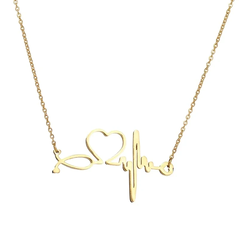 Titanium Steel Nurse Gifts Clavicle Chain Fashion Gold Plated Heartbeat Electrogram Short Necklace For Christmas 1