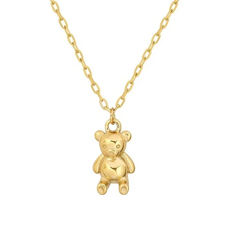 Fashion 18k Gold Plated Titanium Steel Gummy Little Bear Cute Animal Pendant Charm Necklace For Gift 1