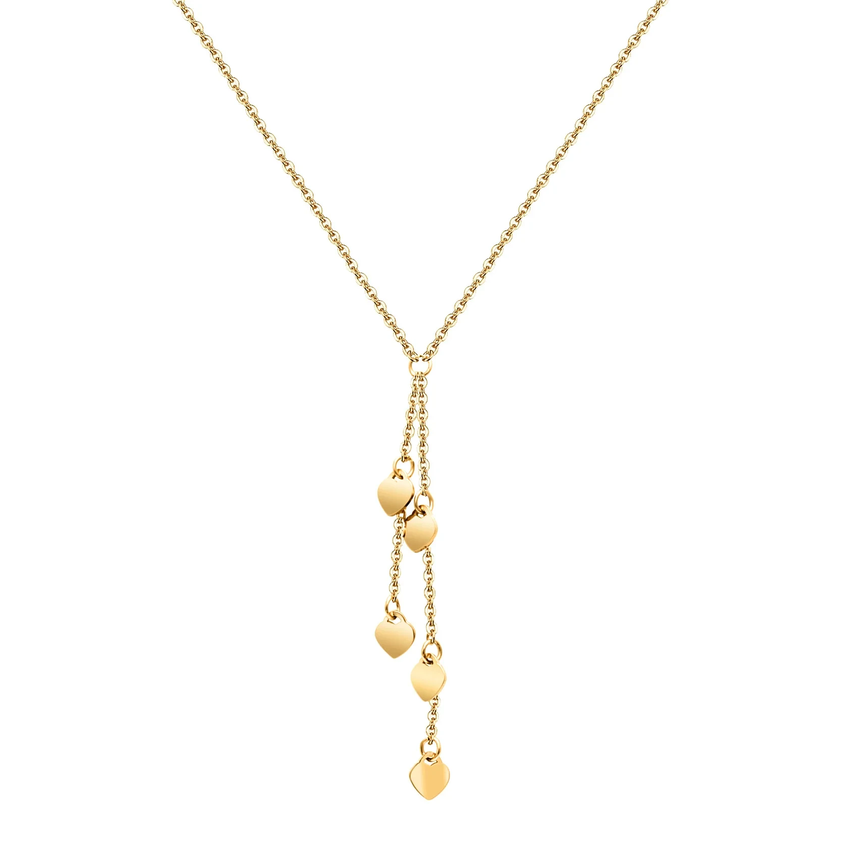 18k Gold Fashion Peach Necklace Multi Heart Charm Tassel Long Necklace Stainless Steel Gold Necklace 1