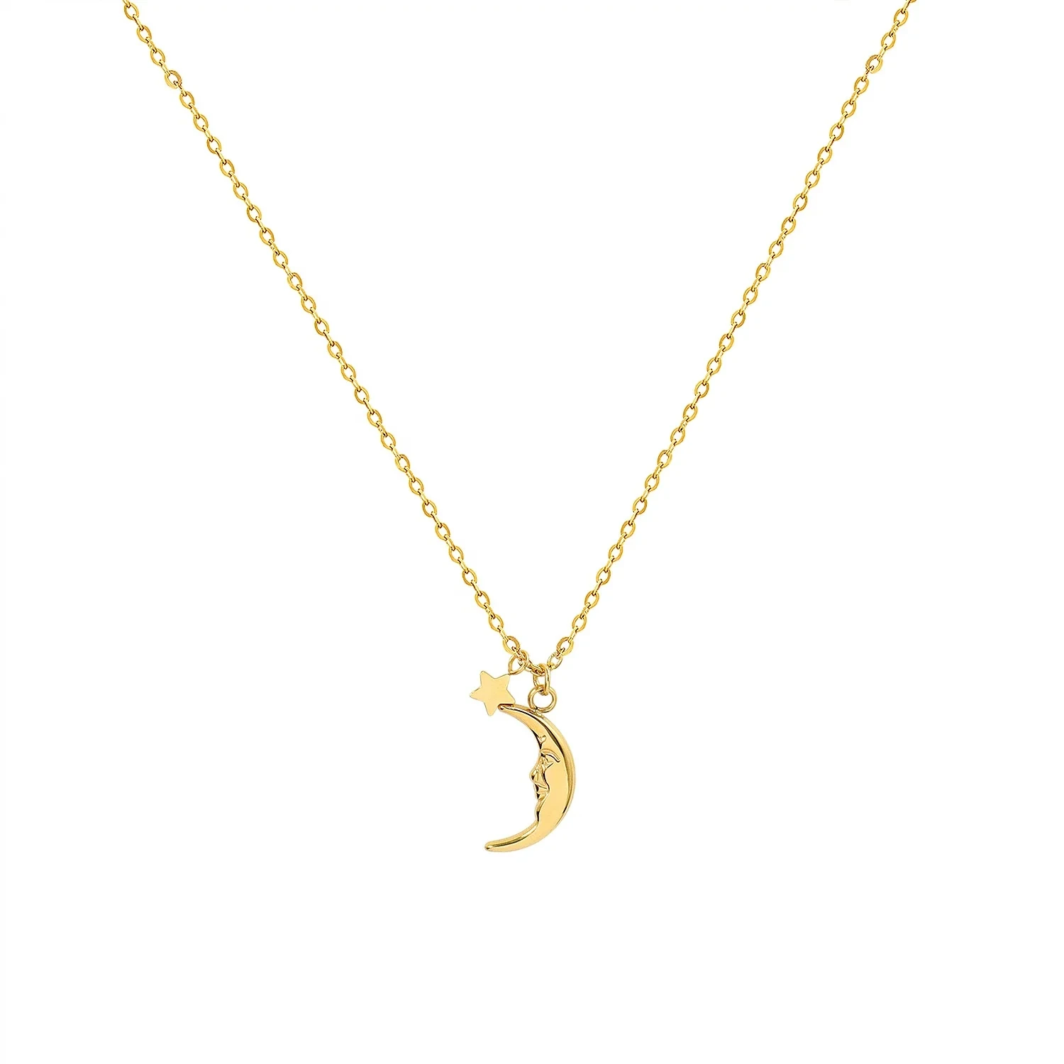 Simple Retro Crescent Moon Star Necklace Charm Chain Women Titanium Steel 18k Gold Plated Jewelry 1
