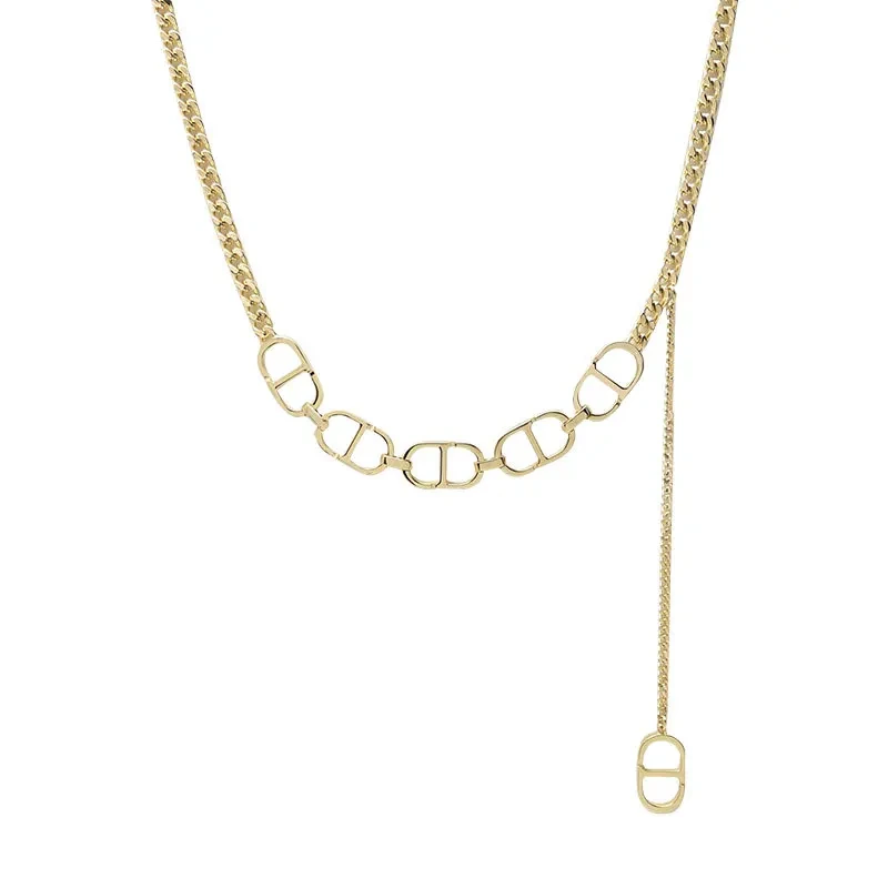 Stainless Steel Double Letter D Necklace Women Long Pendant Niche Design Clavicle Necklace Chain 1