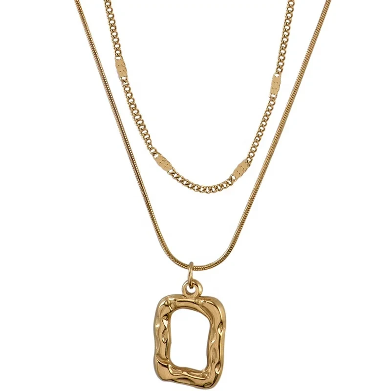 High Quality Fine Polish No Fade 18k Gold Double Layer Titanium Steel Vintage Necklace Jewelry 1