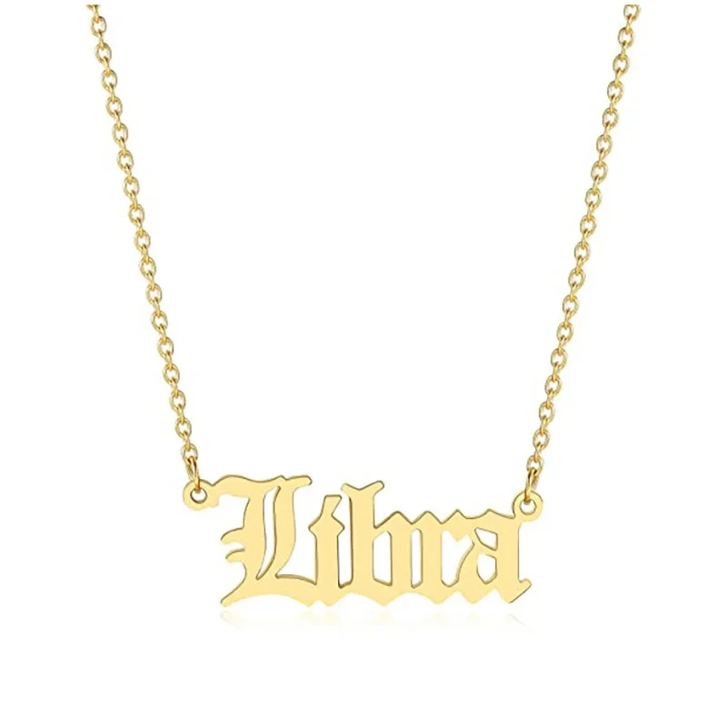 Hot Selling Personalized Titanium Steel Gold Plated 12 Zodiac Chain Lady Simple Initial Letter Necklace 1
