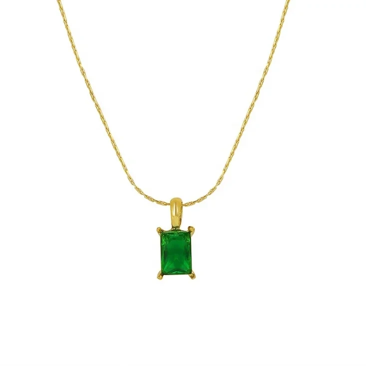 Wholesale 18k Gold Plated Zircons Stainless Steel Necklaces Fashion Jewelry 18k Green Diamond Necklace 1