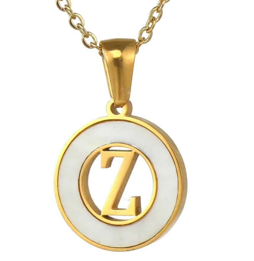 Natural Puka Shell Necklace Stainless Steel With Letter Pendant Gold Plated Initial Necklace For Women 1