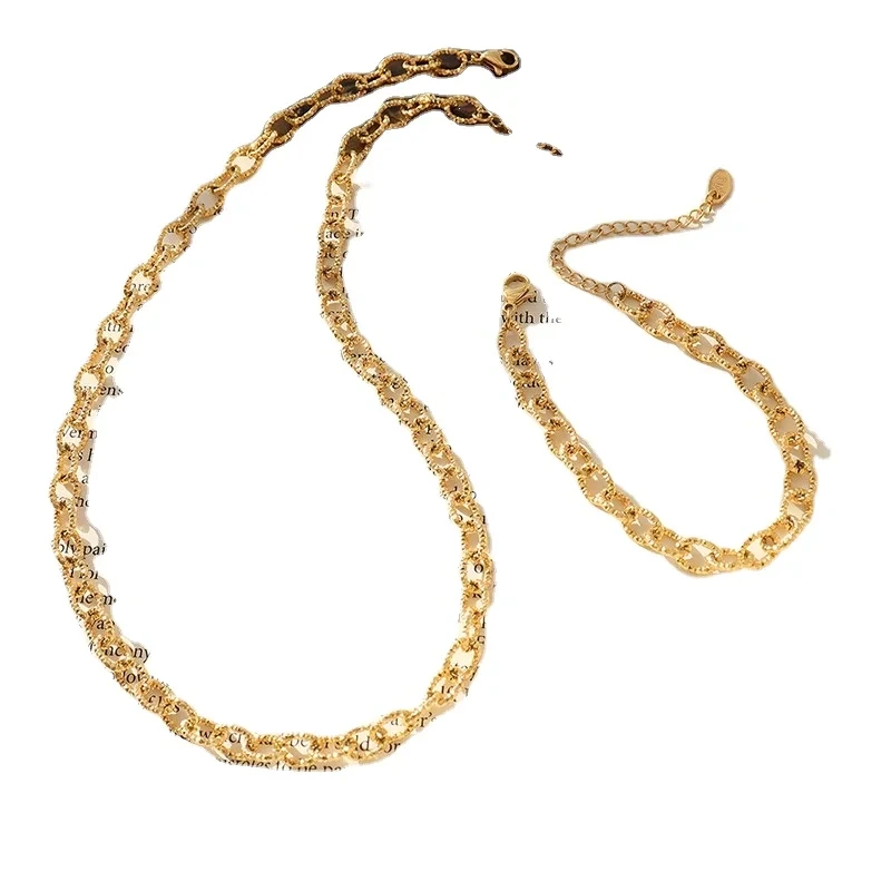 2023 Trendy Exaggerated Thick Chain Necklace Bracelet Titanium Steel 18k Gold Women Jewelry Set Necklace 1