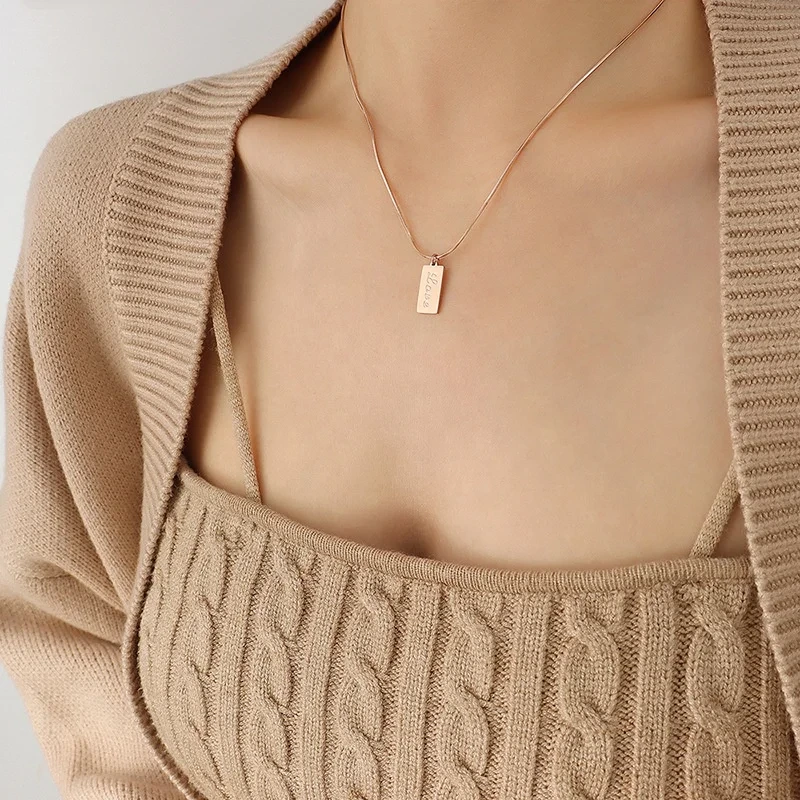 Fashion Style Exaggerated Hip Hop Square Brand Carved Pendant Women Jewelry Niche Necklace 1
