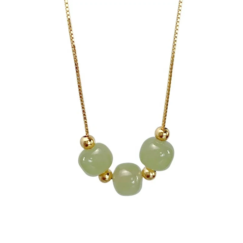 New Trendy Jade Necklace 18k Gold Plated Stainless Steel Green Stone Necklace For Woman 1