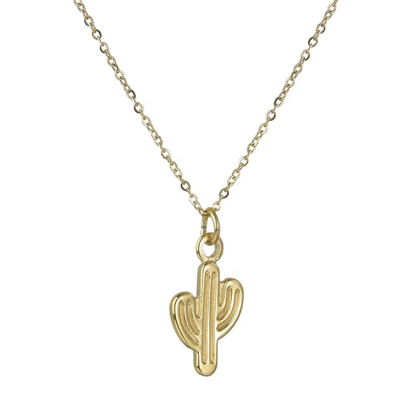 Hot Sell Stainless Steel Minimalist Women 14k Gold Pendant Cactus Jack Necklace 1