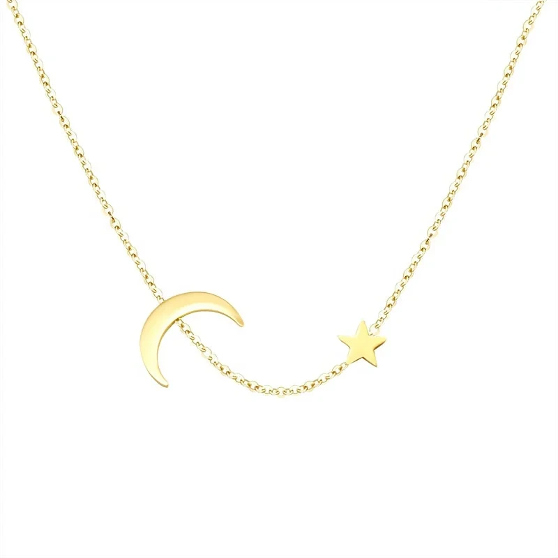 Low Price Competitive Stainless Steel 18k Gold Star Moon Star Pendant Water Proof Necklace Design Jewelry 1