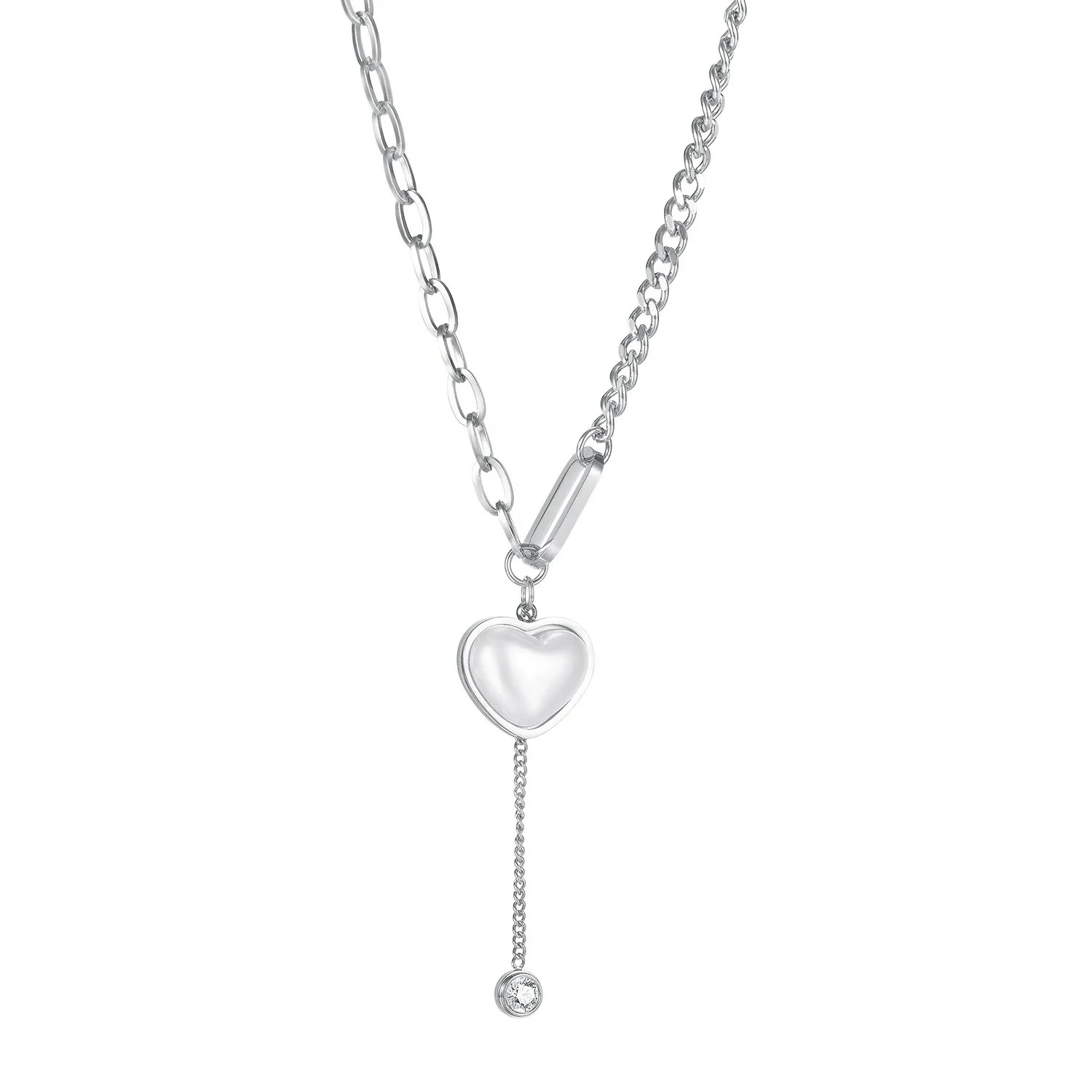 Pearl Pendant Necklace Stainless Steel 18k Gold Plated Link Chain Zircon Heart Necklace For Women Gold Plated Pearl Necklace 1