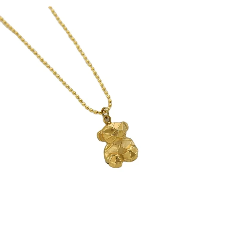 Wholesale 18k Gold Plating Stainless Steel Teddy Bear Pendant Necklace For Litte Girls Gift 1