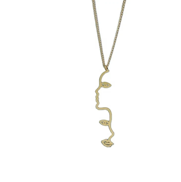 Fashion Jewelry 18k Gold Plated Outline Abstract Face Necklace Stainless Steel Eye Chocker Necklace Women 1