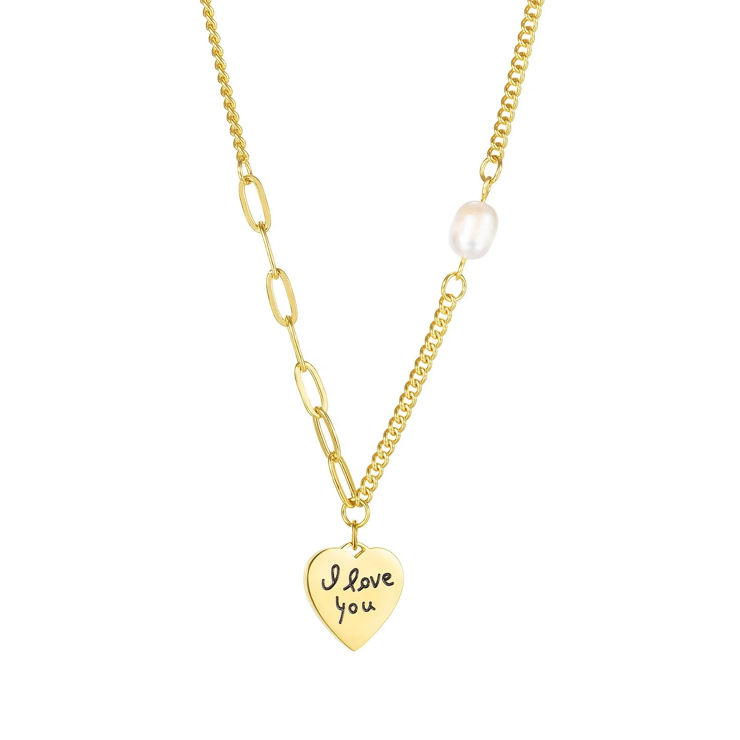 Pearl Necklace For Women With I Love You Letter Necklace 18k Gold Heart Pendant Necklace For Mom And Girls 1