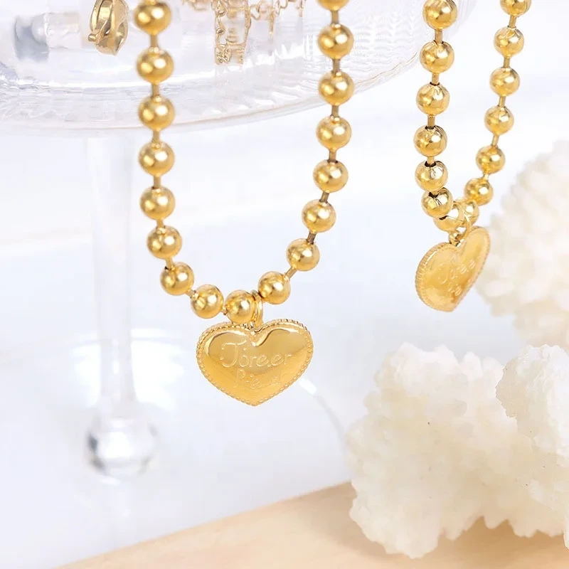 Hot Sale Heart Charm Bead Bracelet Wholesale 18k Gold Plated Stainless Steel Bracelet Heart Design Chain Bracelet 1