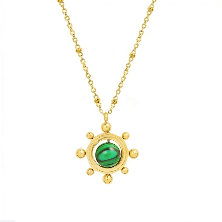 Stainless Steel Gold Necklace Women High Quality Rotatable Malachite Smart Necklace Vintage Jewelry Wholesale 1