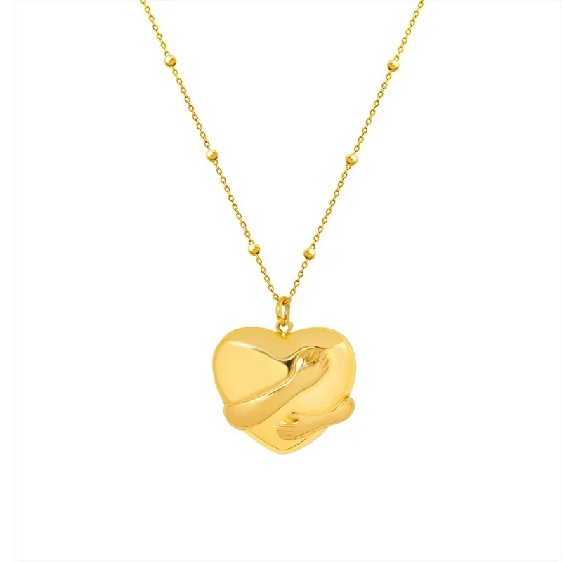 Fashion Hand Holding Love Pendant Titanium Steel 18k Gold Plated Necklace 1