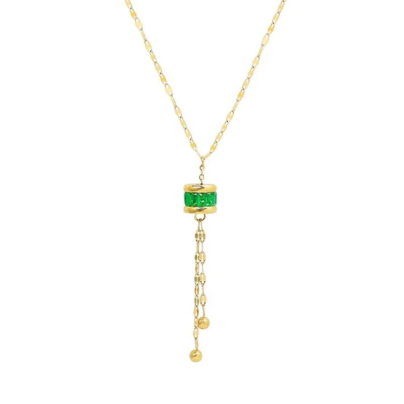 Retro Light Luxury Emerald Jewelry Gold Plated Tassel Emerald Tennis Necklace For Woman Gift 1