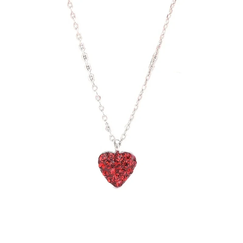 Hot Sale 925 Sterling Silver Zircon Tiny Red Diamond Crystal Heart Necklace 1