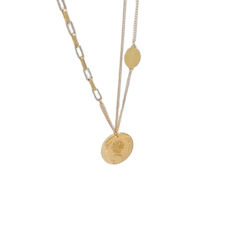 Fashion Dainty Tarnish Free 18k Ip Gold Plated Stainless Steel Ancient Coin Necklace With Toggle Clasp For Girls 1