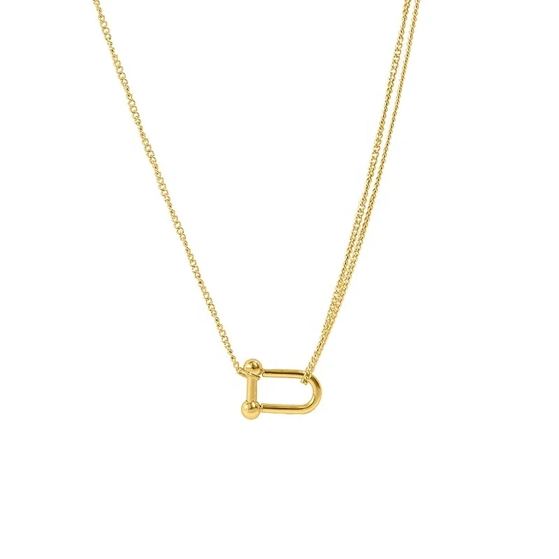 High Quality Hip Hop U Shape Lock Necklace Titanium Steel 18k Real Gold Plated Chain Chocker Women Jewelry 1
