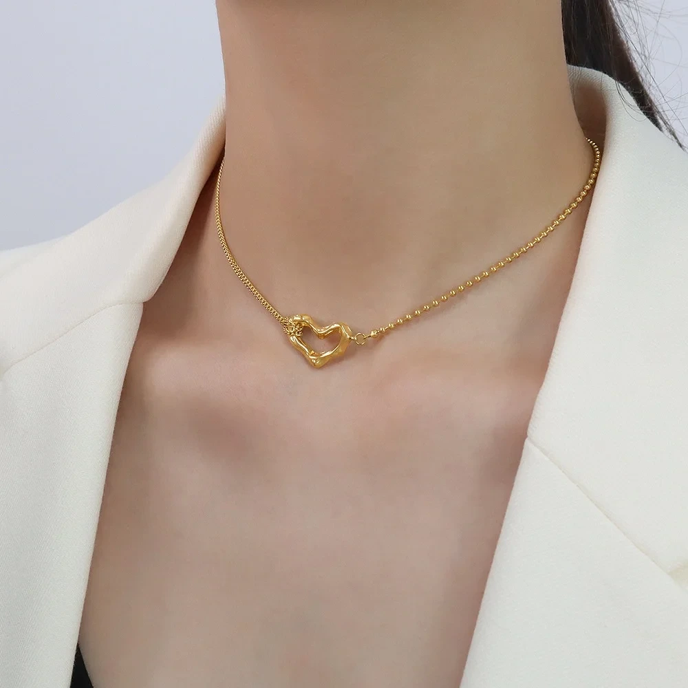 Trendy Titanium Steel 18k Gold Heart-shaped Necklace Niche Design Necklace Jewelry 1