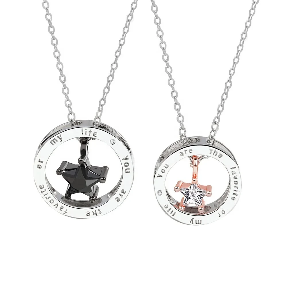 18k Rose Gold Plated Cubic Zirconia Stone Black And White Stainless Steel Star Necklace Stainless Steel For Couples 1