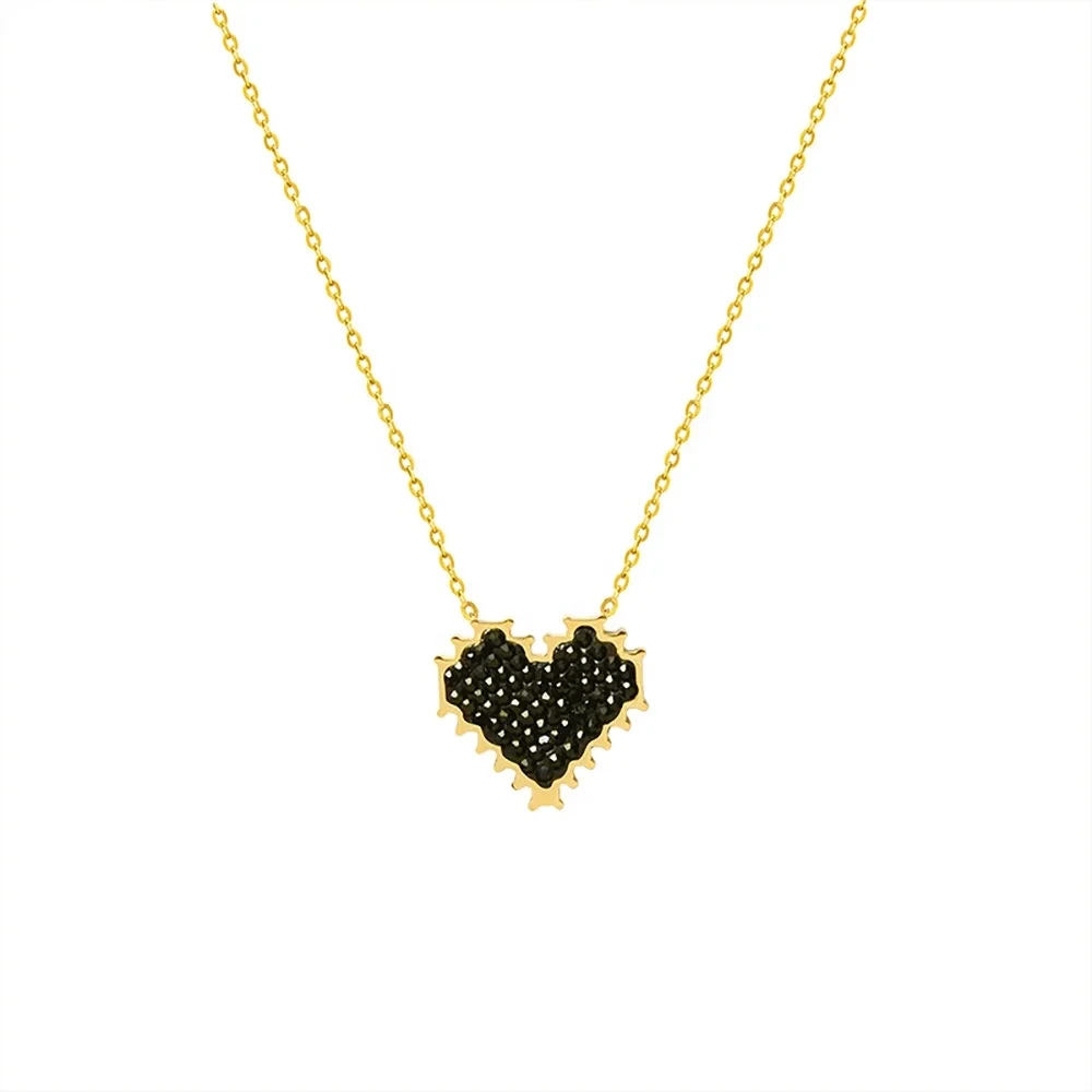 18k Gold Plated Stainless Steel Small Peach Heart Black Diamond Heart-shaped Pendant Necklace Gold Plated 1