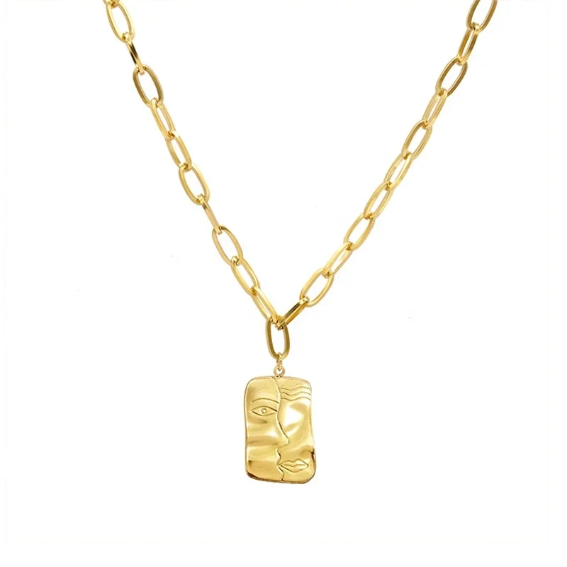 Trendy Necklace 2023 Steel 18k Gold Plated Charm Necklace For Women Geometric Square Pendant Necklace 1