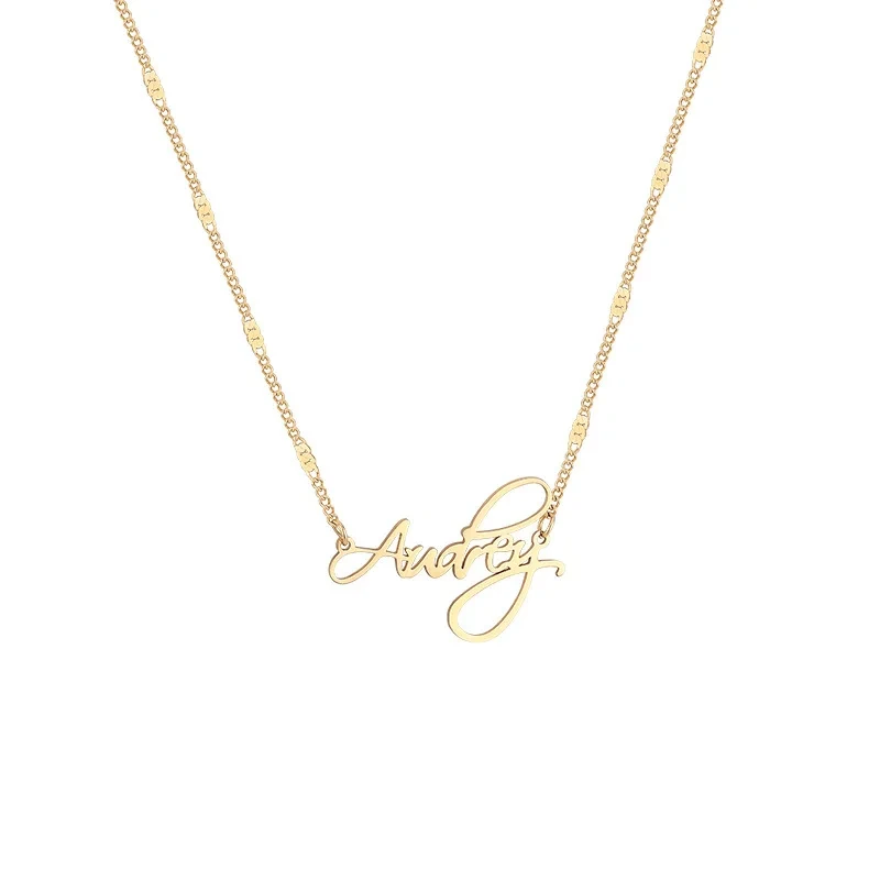 Fashion Stainless Steel 18k Gold Plated English Letter Pendant Necklace Women Simple Clavicle Necklace 1