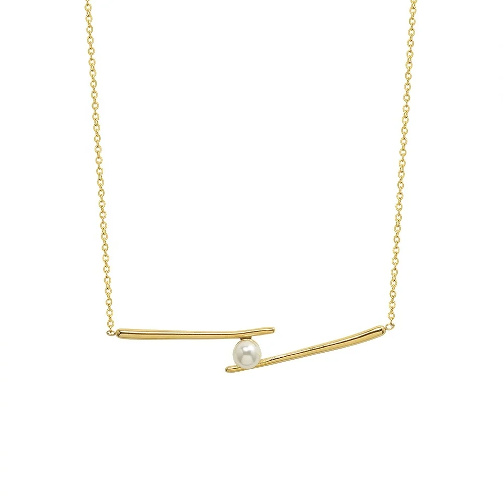 Cold Wind Arc Line Pearl Inlaid Smile Necklace Natural Freshwater Pearl Jewelry For Fashion Women 1