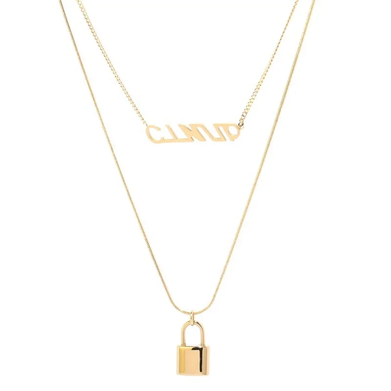 2024 No Fading Stainless Steel Double Layered Gold Necklace With Initial Pendant And Lock Pendant Necklace 1