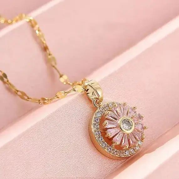 Hot Stain Steel Necklace Rotating Crystal Necklace SLKS Jewelry Brand 3