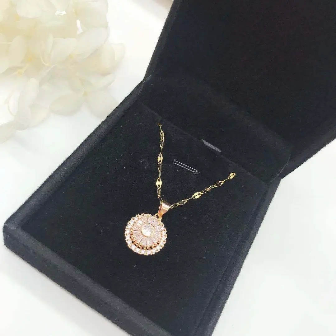 Hot Stain Steel Necklace Rotating Crystal Necklace SLKS Jewelry Brand 7