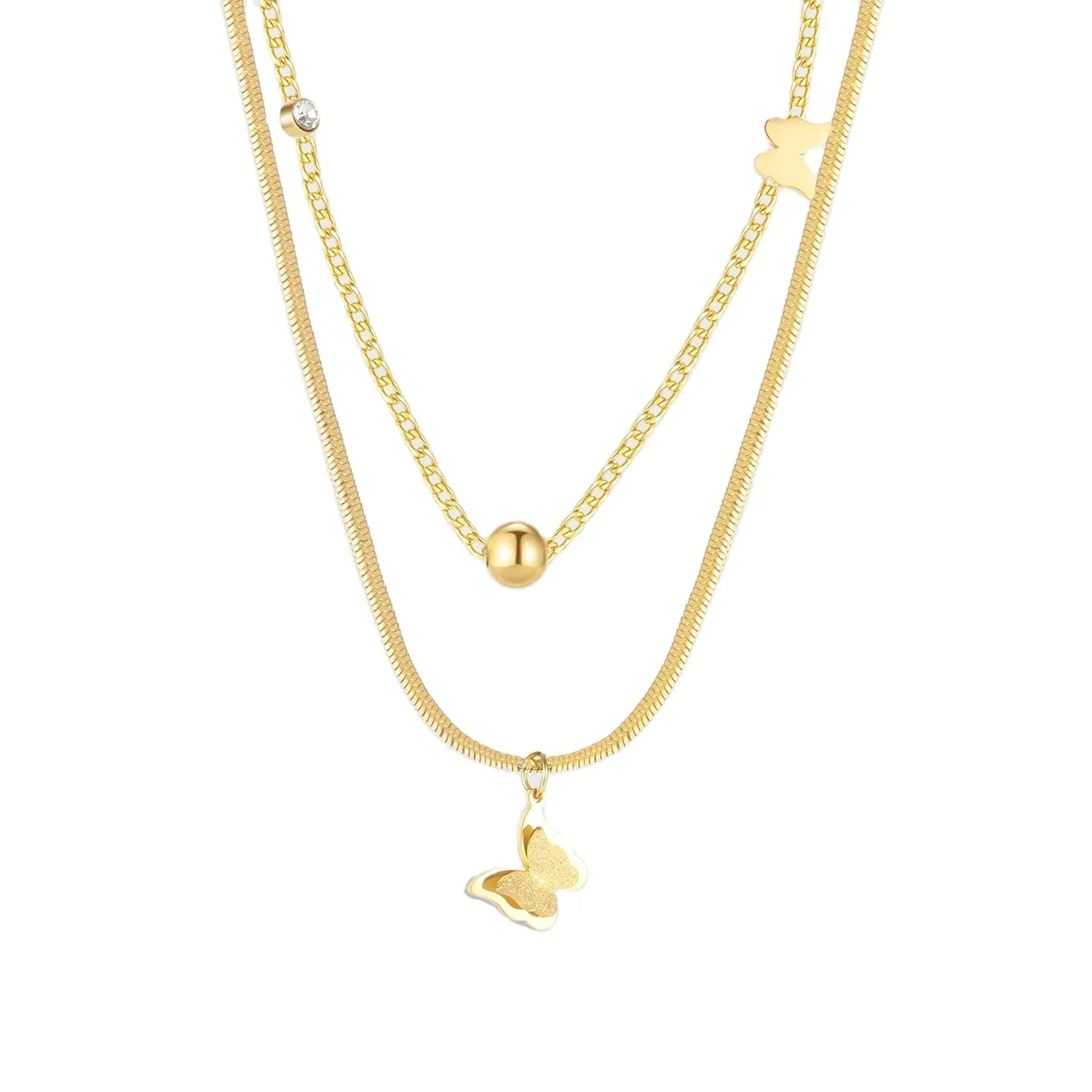 2024 Butterfly Double Layer Necklace Stainless Steel Gold Plated Necklace Chain For Women Fashion Butterfly Pendant Necklace 1