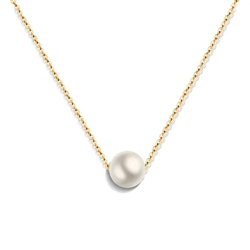 Simple Single Imitation Pearl Pendant Necklace Clavicle Chain Female Titanium Steel Jewelry 1