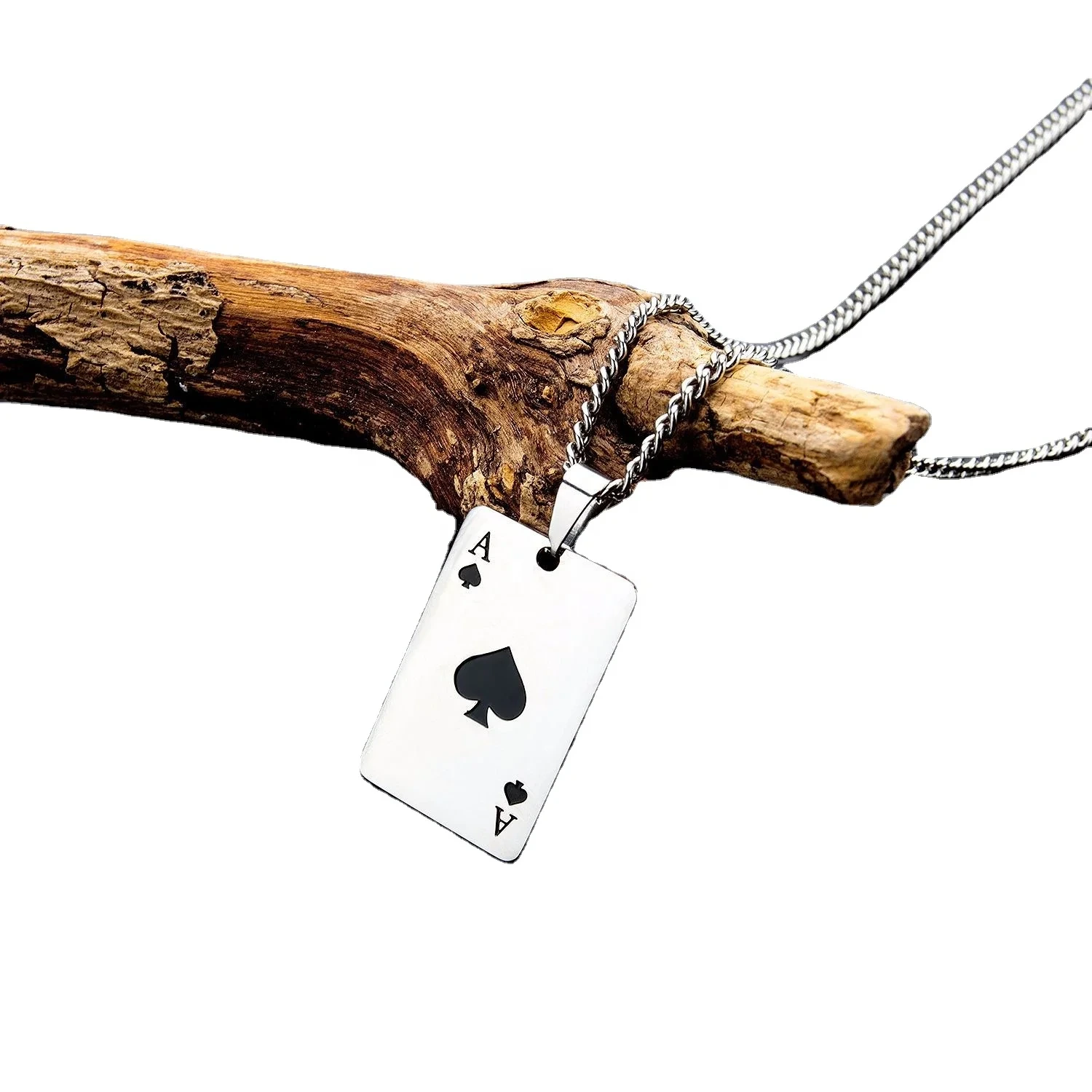 Fashion Titanium Steel Necklace Creative Poker Card Hearts Peach Spades A Jewelry Men Necklaces 1