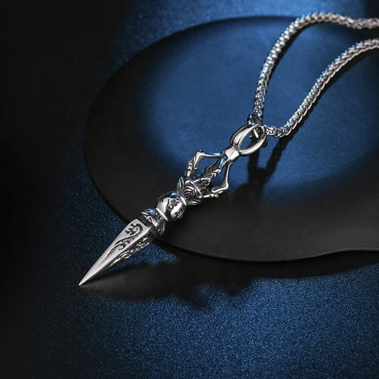 Vintage Six Character Mantra Vajra Arrow Pendant tibetan Buddhist Titanium Steel Necklace Wholesale  necklace chain supplier Men Jewelry store 1