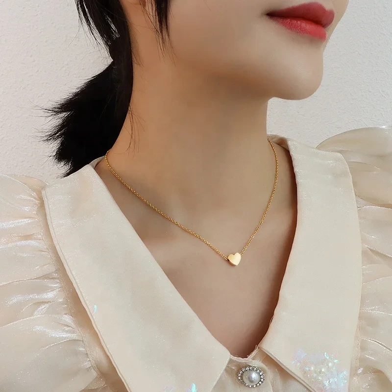 Korea Style Stainless Steel 18k Gold Chocker Love Heart Chain Necklace Jewellery 1