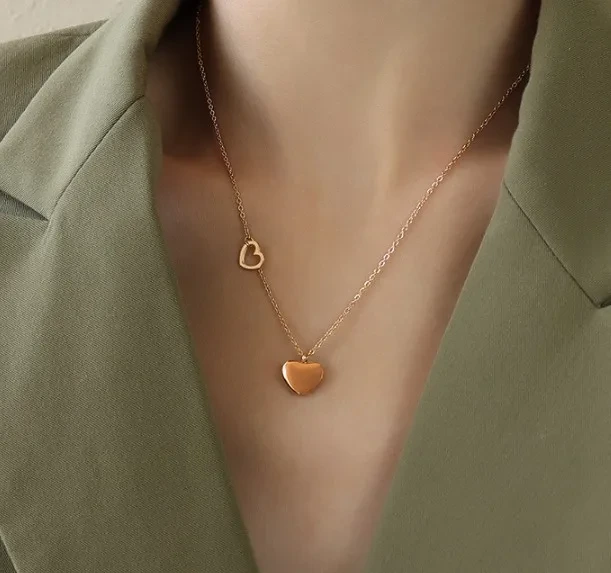 Stainless Steel Titanium Double Hart Custom Name Necklace 18k Gold Plated Fashion Necklace 2021 Trendy 1