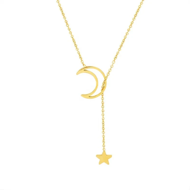 Stainless Steel Moon And Stars Gold Necklace Good Valentine's Day Gift For Women Simple Moon Star Necklace For Woman 1