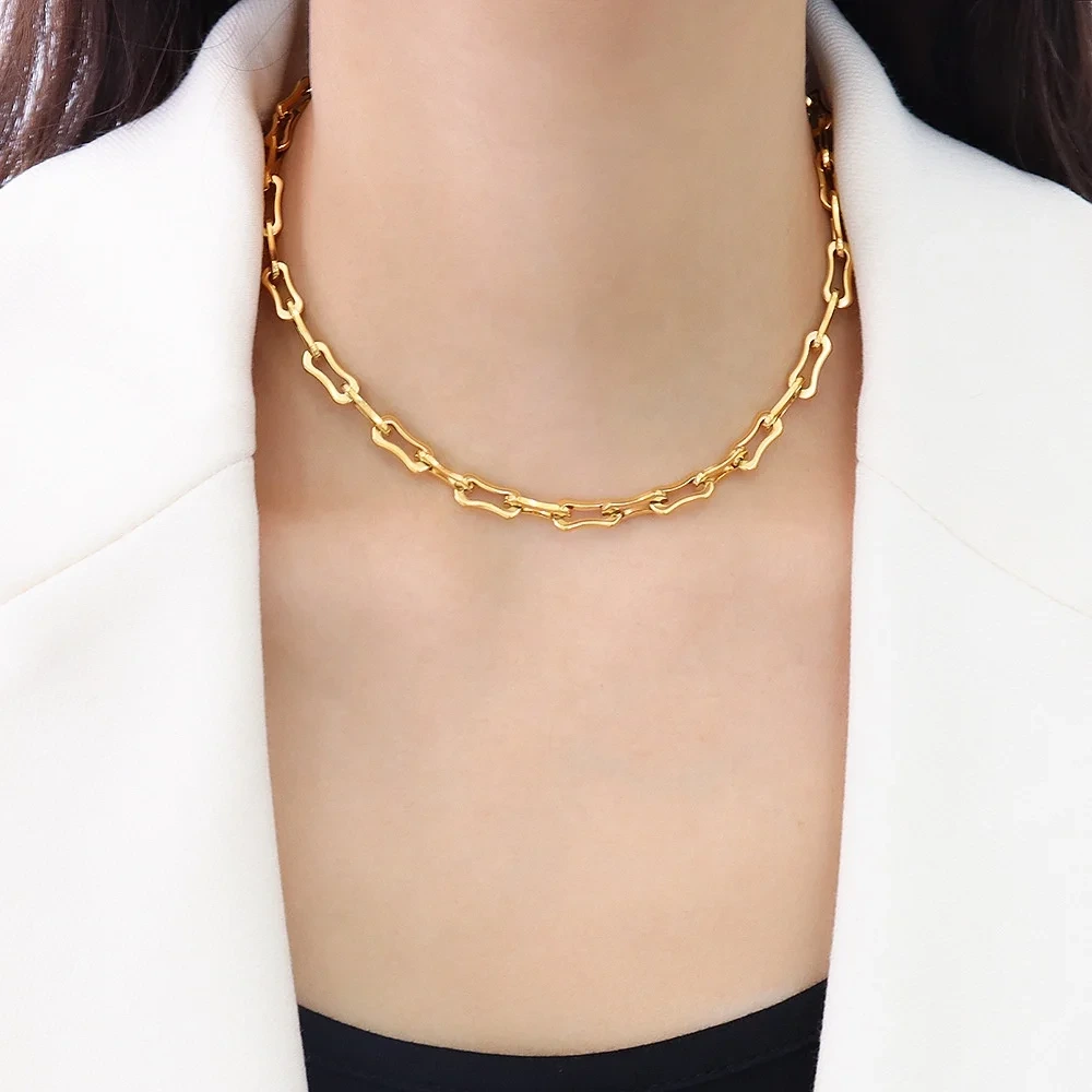 Fashion Hip-hop Stacking Accessories 18k Gold Plated Thick Chain Stainless Steel Necklace 1