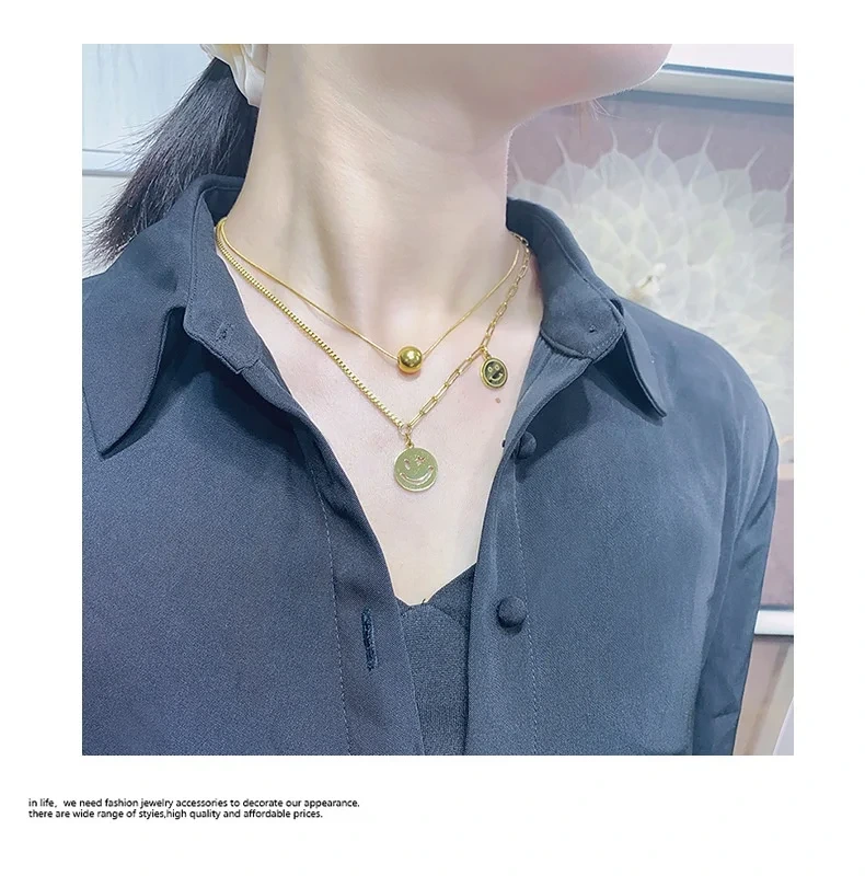 Hot Stainless Steel Necklace Bulk Smile Face SLKS Jewelry Brand 6