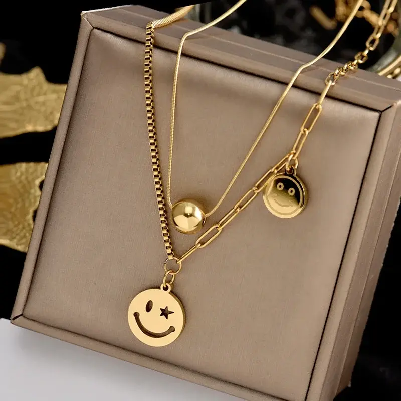 Hot Stainless Steel Necklace Bulk Smile Face SLKS Jewelry Brand 2